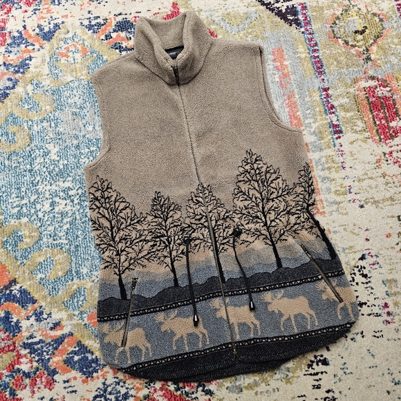 Vintage Black Diamond Woodsy Moose Print Fleece Vest Size XL Made In USA - Picture 2 of 7